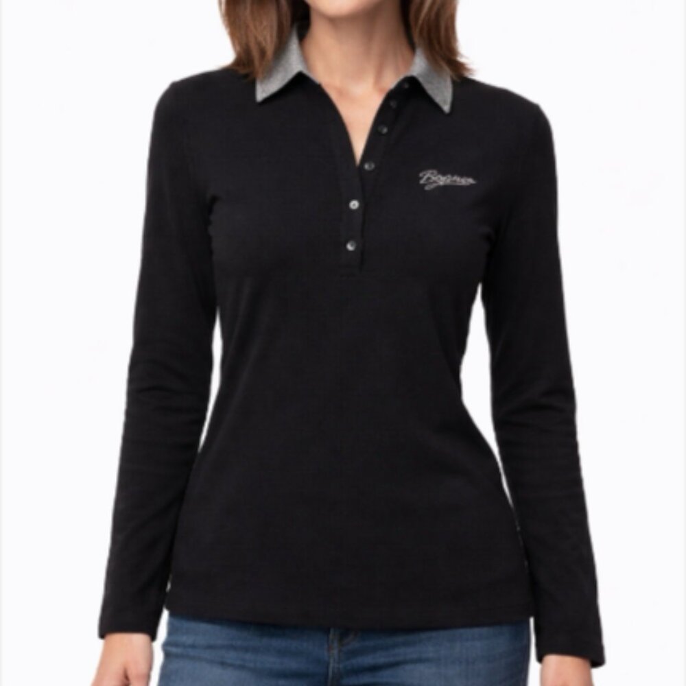 Bogner Cotton Stretch Polo Shirt Black Snakeskin Trim Size M